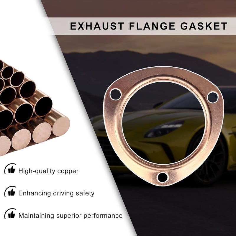 ZNDAW 2PCS 3.5" Exhaust Gaskets, Copper Header Collector Flange Gaskets Reusable Manifold Parts, Ultra Seal Triangle Exhaust Header Gasket for SBC BBC 302 350 454, Car Accessories - Image 4